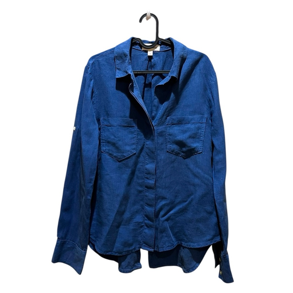 Cloth & Stone Anthropologie Blue Linen Button-Up Shirt Collared